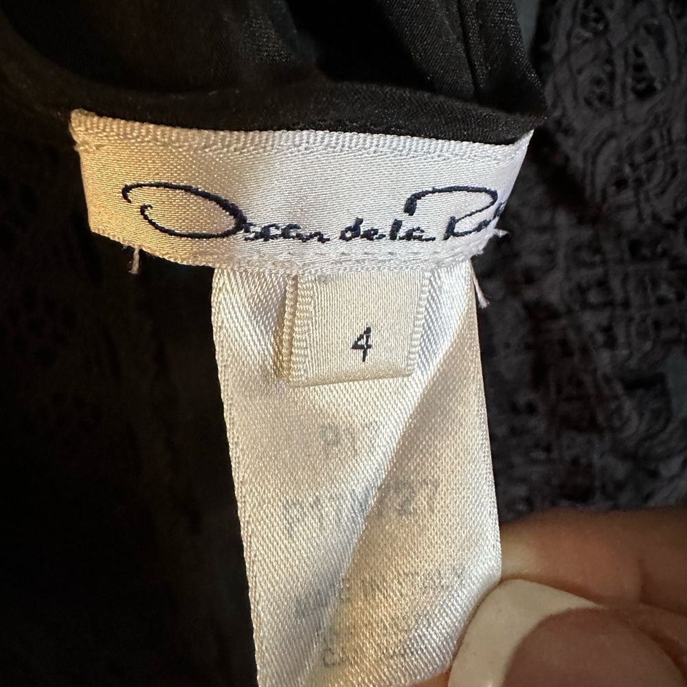 Oscar de la Renta Vintage Silk Organza Lace Blouse Black Sheer Ruffle Top sz 4 - Picture 6 of 10